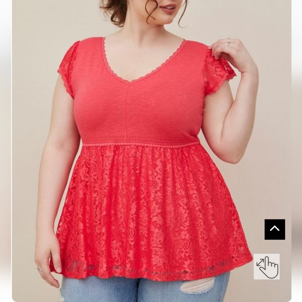 Plus Size 5X Torrid Womens Babydoll Super Soft V-Neck Lace Trim pink shirt top